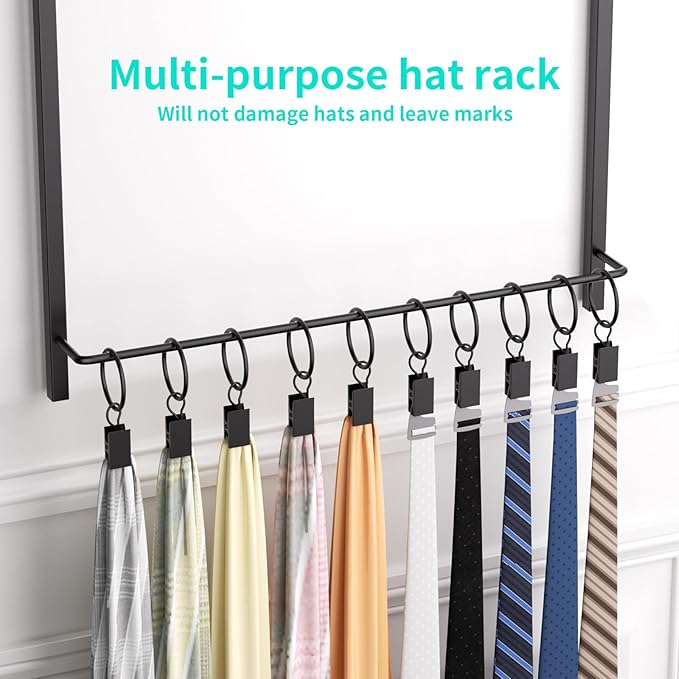 HapiRm Over Door Hat Rack - 3 Tier Wall Mounted Hat Organizer with 30 Movable Clips, Baseball Cap Organizer Storage Holds up 
