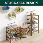 Smiry Small Bamboo Shoe Rack 4-Tier, Stackable Wooden Shoe Organizer for Entryway & Closet, Free Standing Wood Shoe Storage S