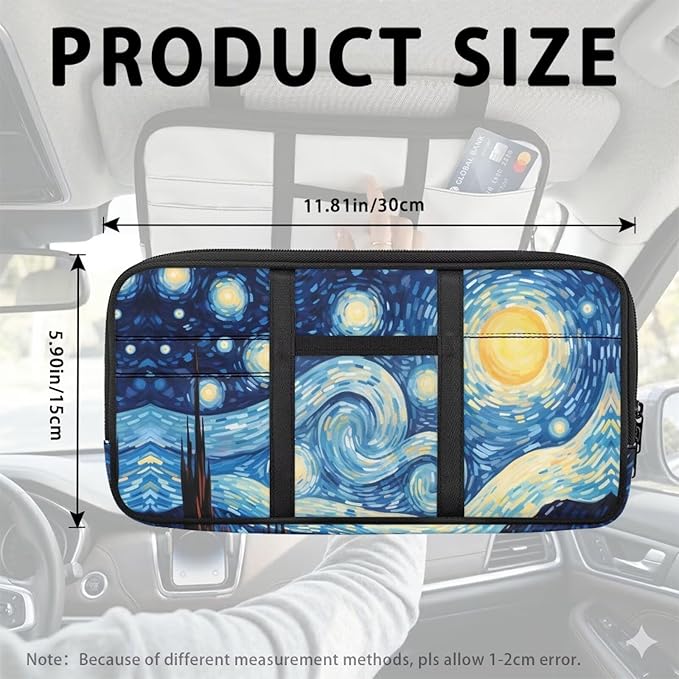 Starry Night Car Sun Visor Organizer Storage Auto Interior Accessories Pocket Organizer - Lightweight Car Truck SUV Storage Pouch Holder, with Multi-Pocket Zipper for Card, Document