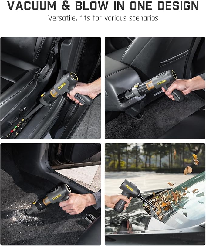 Fanttik Slim V9 Mix Car Vacuum, 4 in 1 Handheld Air Duster, 12000PA Suction Power with Smart LED Display, Cordless Portable M