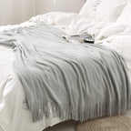 Homiest Decorative Knitted Throw Blanket with Fringe - Lightweight Acrylic Knit Blanket Soft & Cozy Tassel Blanket for Couch 