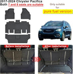Floor Mats, Trunk Liner & Backrest Mat for 2017-2025 2026 Chrysler Pacifica Gas Touring 7/8 Seat (Non Hybrid & Non Pinnacle) Customized TPE All Weather Car Floor Liners with Backrest Protection Black