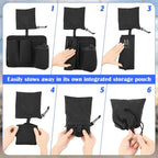 Airplane Seat Back Organizer, Flight Travel Organizer with 3 Metal Clips for Seat Back, Foldable Seatback Hanging Pocket with Storage Bag for Tablet, Passport, Phone, Water Bottle