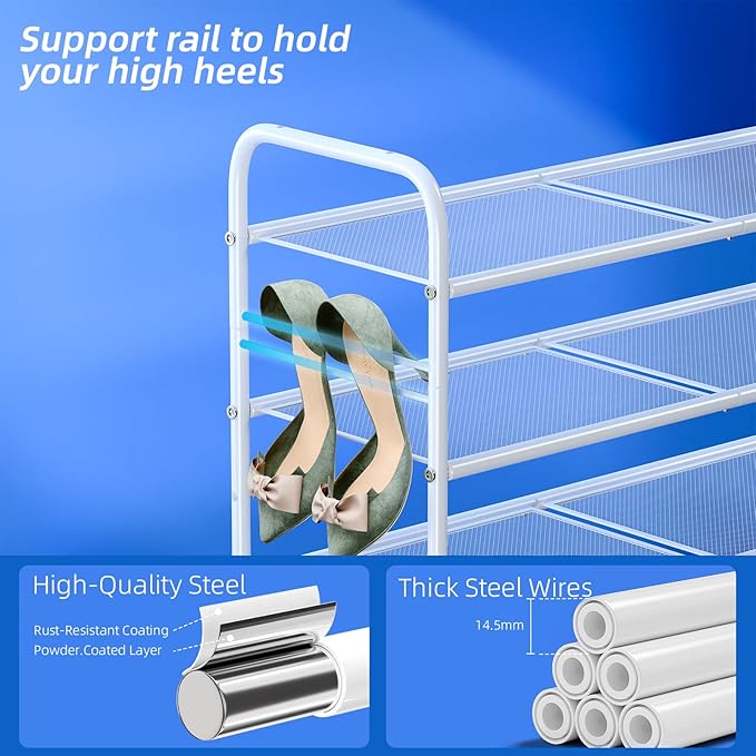 SUFAUY 3-Tier Mesh Shoe Rack, Closet Metal 33" Wide Shoe Shelf Heavy Duty, White