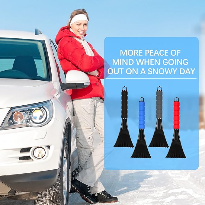 Frienda 12 Pcs Ice Scraper for Car Windshield Plastic Snow Frost Ice Removal Tool with Foam Handle for Cars Trucks Window