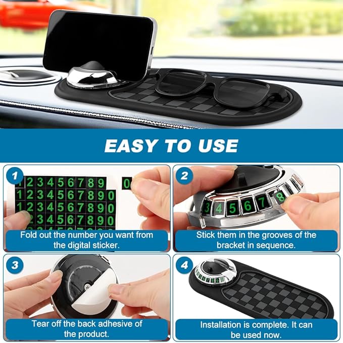 Multifunction Car Anti-Slip Mat, Car Dashboard Mobile Phone Holder, Anti Slip Mat Phone Holder and Temporary Parking Number P