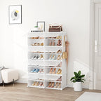Shoe Rack 8 Tier Shoe Storage Cabinet with Door 32 Pair Tall Shoes Rack Organizer Free Standing Expandable Stable Plastic Eas