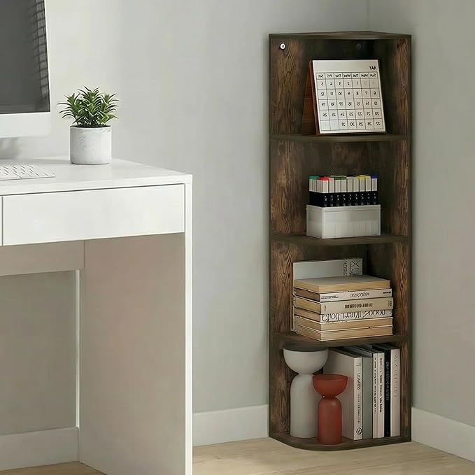 Furinno PASIR Book Shelf, 4-Tier Corner Bookshelf with Open Shelf, Standing Bookcase, 9.3 x 12 x 41.4, for Organization and S