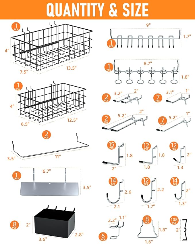 INCLY 238PCS Pegboard Accessories Organizer Kit, Peg Board Hooks Assortment with Peg Bins, Baskets, Paper Towel Holder for 1/