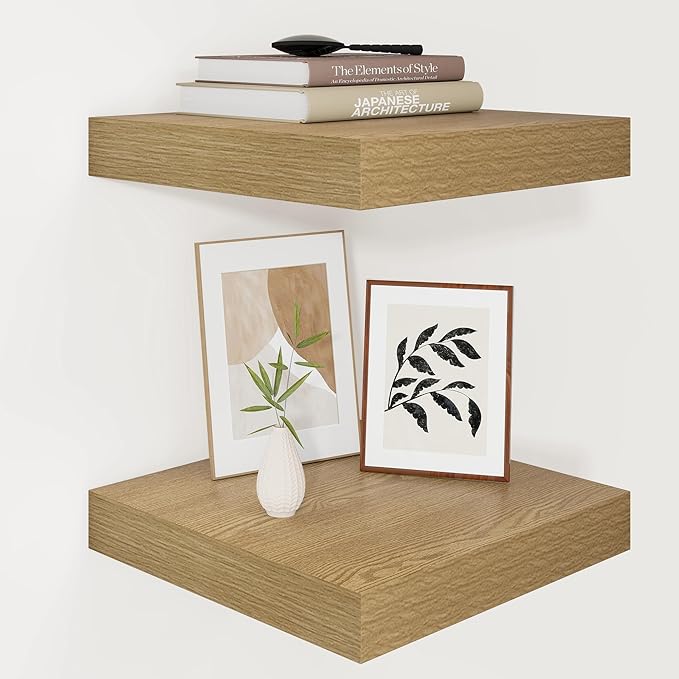 Vivelove 12 Inch Deep Floating Shelves 12 inch Long, 2 Inch Thick Wall Shelves with Invisible Brackets, Shelf for Bedroom Bat