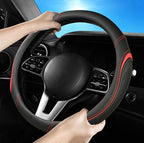 Leather Splicing Black Red Car Steering Wheel Cover,14.5-15 Inch Universal Microfiber Leather Covers Breathable Anti-Slip Odo