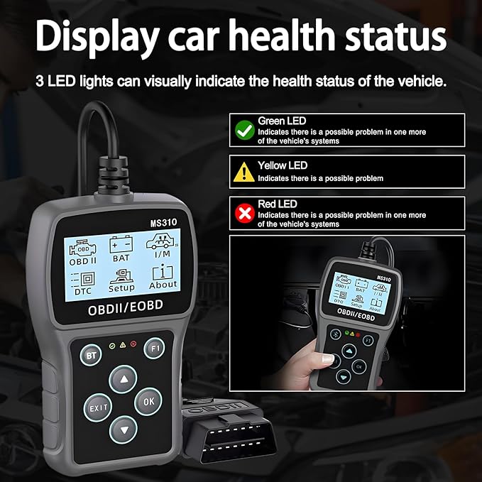 Bluetooth OBD2 Scanner Diagnostic Tool with Battery Tester: Check Engine Code Reader - Plug & Play with Live Data and Trip