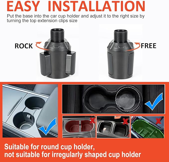 Car Large Cup Holder Expander, 5-in-1 Cupholder Extender with Phone Holder & Swivel and Detachable Snack Food Tray Table for 