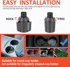 Car Large Cup Holder Expander, 5-in-1 Cupholder Extender with Phone Holder & Swivel and Detachable Snack Food Tray Table for 