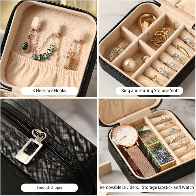 ZPROW Travel Jewelry Case, Mini Portable Jewelry Travel Boxes, Small Jewelry Organizer for Rings, Earrings, Pendants, Watches