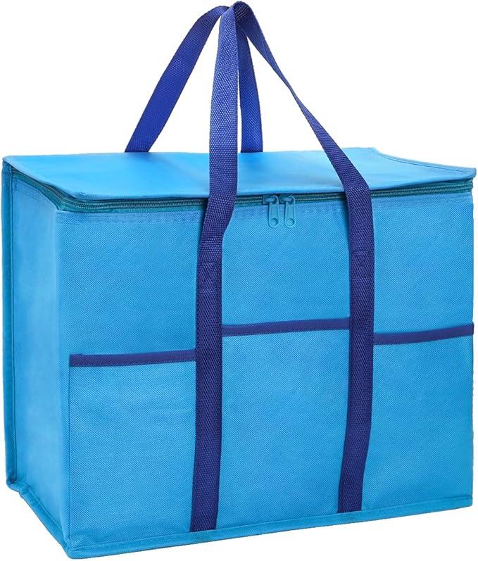 Foraineam 4 Pack Insulated Reusable Grocery Shopping Bags, Foldable Cooler Bag Food Delivery Bags with Hard Bottom Insert and Zippered Top, Stands Upright, Cooler Totes for Hot or Cold Food Transport