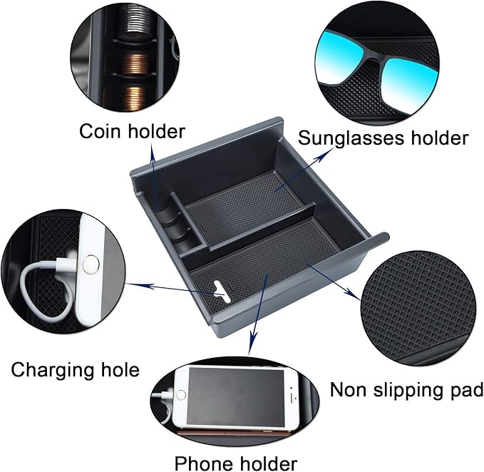 JKCOVER Center Console Organizer Tray Compatible with Toyota 4Runner 2010-2021 2022 2023 2024 and Kia Telluride 2020-2024 2025 Accessories,Insert Armrest Box Secondary Storage ABS Black Materials
