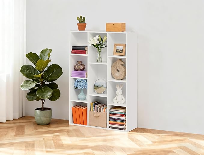 Whitmor 11 Cube Storage Organizer, 4 Tier Stackable Bookcase, Open Storage Display Bookshelf, Storage Cabinet for Living Room