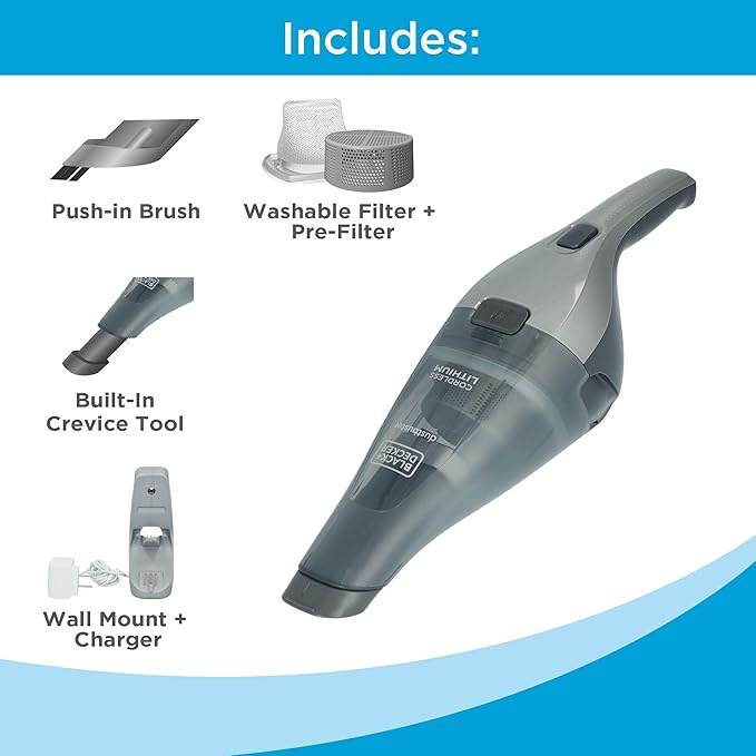 BLACK+DECKER dustbuster Handheld Vacuum, 8V Cordless, Hand Vacuum for Quick Cleanup with Crevice Tool and Washable Filter (HN
