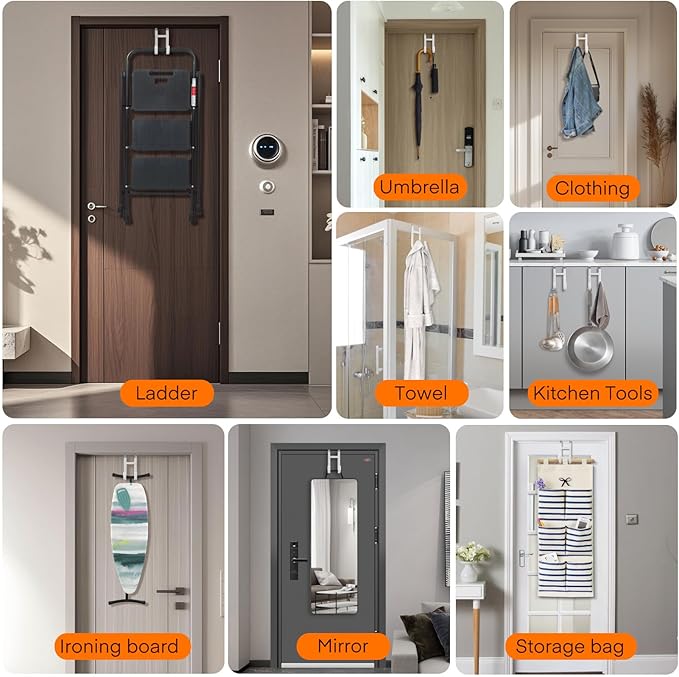 FYY Over The Door Hooks - 4 Pack Heavy Duty Dual-Hook Organizer Hanger with Non-Slip Rubber for Towels, Clothes, Hats & Bags 