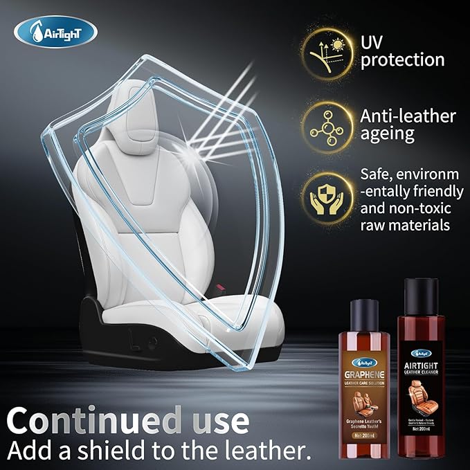 AirTighT Graphene Leather Cleaner & Conditioner Kit - Deep Clean, Restore & UV Protection for Car Seats, Furniture, Couches, 