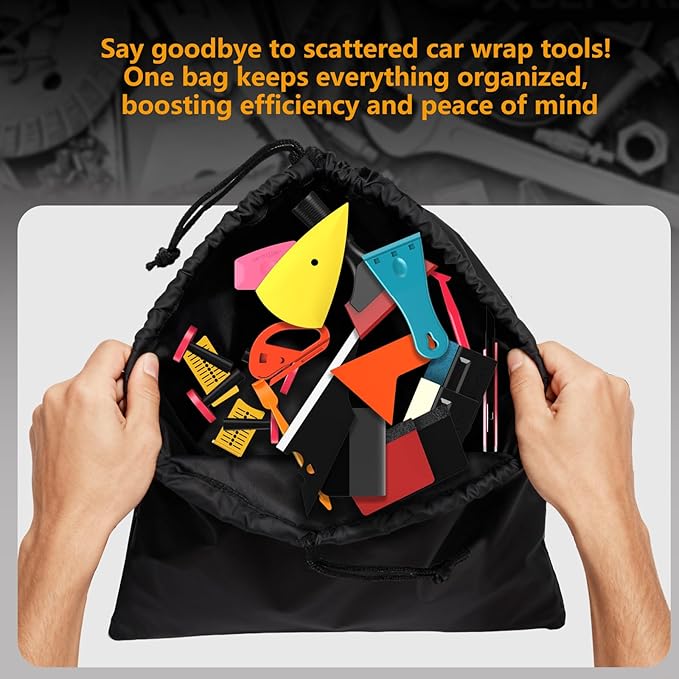 Window Tint Kit Vinyl Wrap Tool Kit Professional Film Car Wrapping Tools Includes Magnet Holders, Felt Squeegees, Plastic Scrapers, Cutting Knives, and Storage Bag