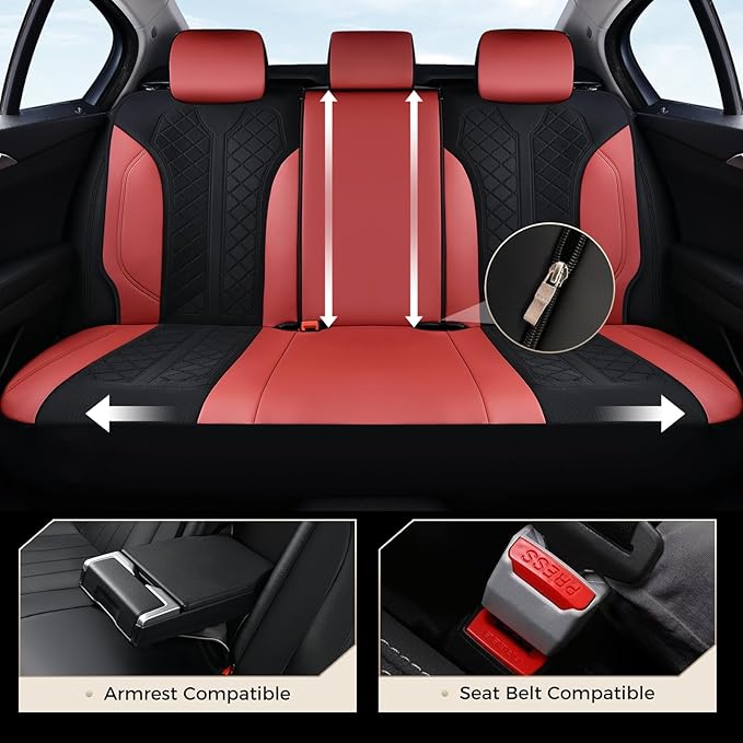 Coverado Seat Covers Full Set, Waterproof Car Seat Covers, PU Leather & Breathable Mesh Seat Protectors, 5-Piece Automotive S