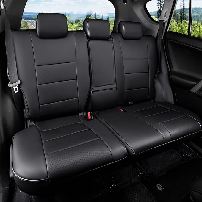 HKZ Fit RAV4 Car Seat Cover Set for 2013 2014 2015 2016 2017 2018 Toyota RAV4 Limited XLE SE Platinum Adventure-Leather(Black