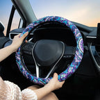 Purple Lotus Mandala Steering Wheel Cover Auto Jacquard Steering Wheel Protector, Anti-Slip, Breathable, Absorbing Sweat, Universal Car Accessories 14.5–15 inch,Fit for Most Car, Trucks, SUV