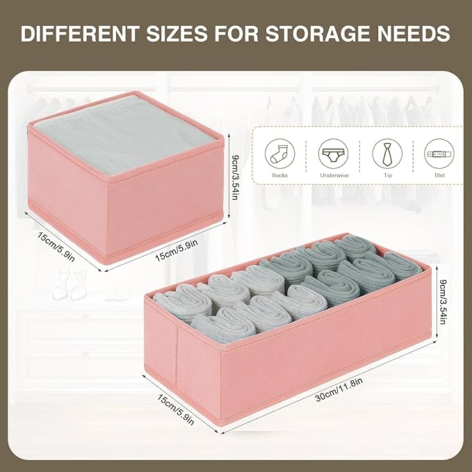 DIMJ Drawer Organizers - Set of 12 Fabric Closet Organizers and Storage, Drawer Dividers for Baby Clothes, Socks, Belt, Tie (