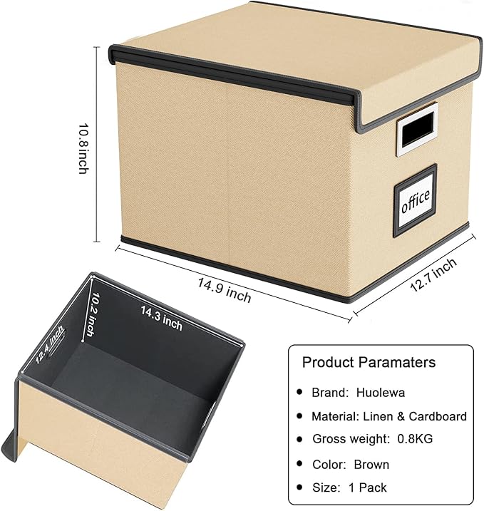 Huolewa File Organizer Box with Lid, Collapsible File Folder Organizer for Office Document Storage, Filing Box with Plastic S