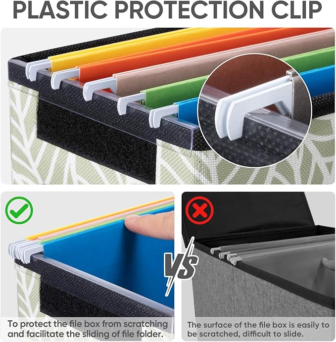 BALEINE File Organizer Box with Lid, Collapsible File Folder Organizer with Plastic Slide, Hanging File Folder Box for Office