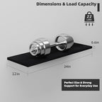 Floating Shelf Board for Wall 5/8" – No Brackets – 24" L x 12" W x 0.6" T Black Melamine Wood Floating Shelves for Bathroom, 