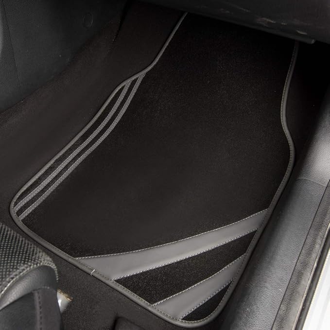 CAR PASS Carpet Car Floor Mats, Edge Leather Waterproof Car Mats with Double Stitch Line and Anti-Slip Backing Design, Fit 95
