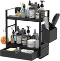 2-Tired Bathroom Counter Organizers and Storage, Coffee Bar Organizer with Drawer, Solid Wood Skincare Perfume Organizer for 