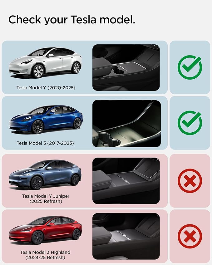 Spigen Armrest Console Organizer for Tesla Model Y (2020-2024) & 3 (2017-2023) [Not Compatible with Y Juniper 2025/26 and 3 Highland (2024/25)]