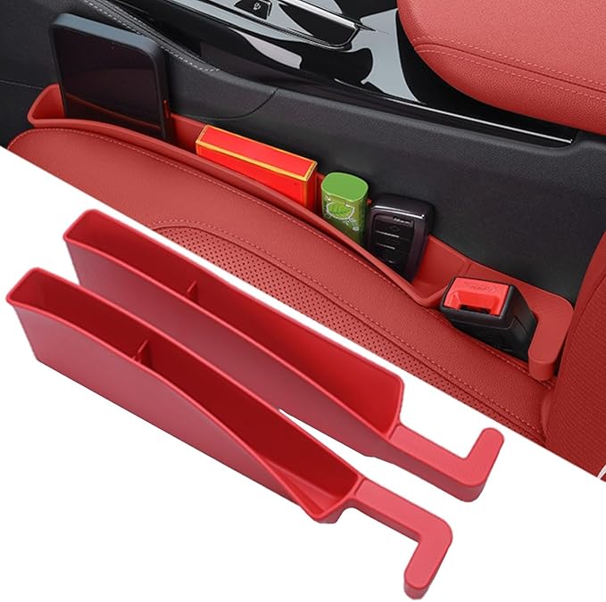 Car Seat Gap Filler Organizer, 2 Pack No-Drop Seat Side Gap Filler Plug Strip with Storage & Belt Slot, Universal Fit Auto Catcher Fill The Gap Between Seat & Console for Car, SUV, Truck, Red