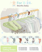 VIS'V Baby Hangers, 11 Inch Velvet Kids Hangers with 6 Pcs Clothes Size Dividers, Infant Toddler Nursery Closet Organization,