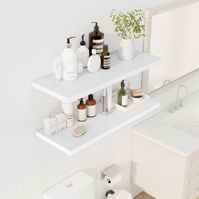 Dreamland 36" Floating Shelves for Wall, 12" Deep Slim White Floating Shelves, Wall-Mounted Shelves for Bedroom, Living Room,