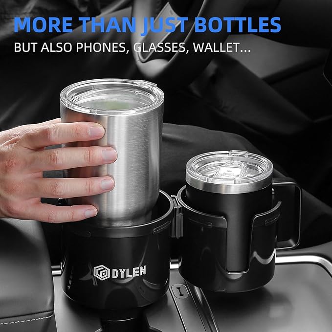 DYLEN Car Cup Holder Expander, 2 in 1 Cup Holder Adapter Extender for Car with Expandable Insert, Fits Yeti, Hydroflask and O