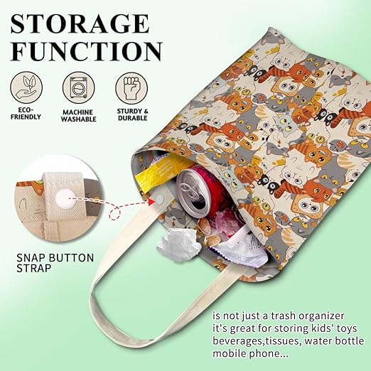 Car Trash Can, Cute Car Trash Bag, Hanging Car Organizer and Storage Bag, Trash Bin for Car Accessories, Vehicle, Travelling, Camping Cute Colorful Cats