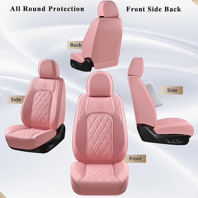 Coverado Front Seat Covers, Luxury Faux Leather Seat Covers for Cars, Pink Car Seat Covers, Car Seat Protector Waterproof, Au