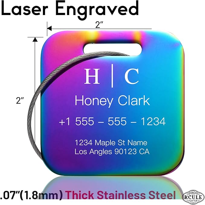 Stainless Luggage Tags for Suitcases 4 Pack: Metal Personalized Luggage Tags for Backpacks & Bags with Customizable Texts (Ra