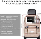 2PCS Car Backseat Organizer, Leather Multi-Pocket Seat Back Protector with Foldable Table Tray, Multifunctional Vehicle Storage Organizer Kick Mat for Kids Toddler Travel (Beige)