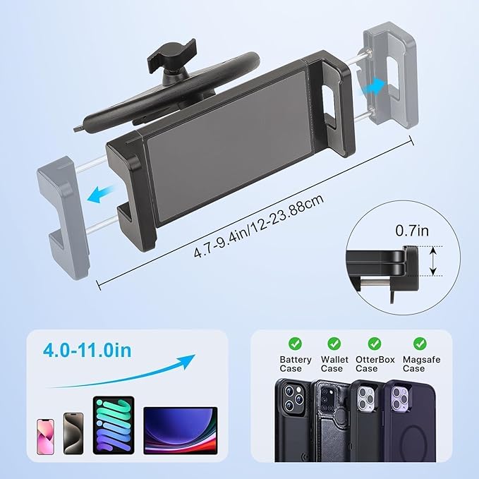EEEKit 2 in 1 CD Slot Tablet Car Mount, Universal 360° Rotation CD Player Car Phone Holder for 4-11in Devices, Black