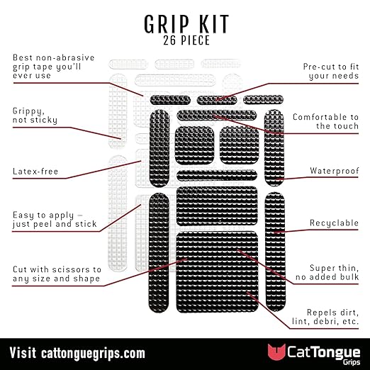 CATTONGUE GRIPS Non-Abrasive Grip Tape Strips - Heavy-Duty, Pre-Cut Anti-Slip Tape for Phones, Tablets, Crafting & More - Ind