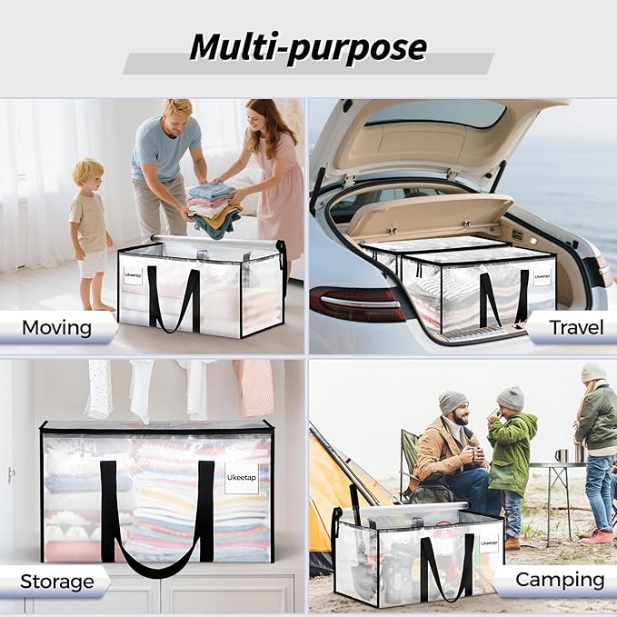 16 Pack Extra Large Heavy Duty Moving Bags, Clear Storage Bins with Lids, Reinforced Handles & Heavy-Duty Zippers Moving Boxe
