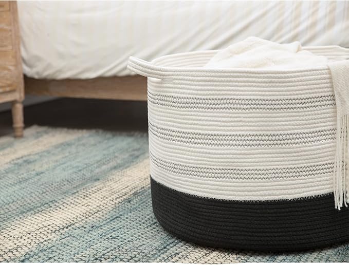R RUNKA XXXLarge Cotton Rope Basket 22" X 22"X 14" Blanket Basket for Living Room Woven Basket Soft Baby Laundry Blanket Bask