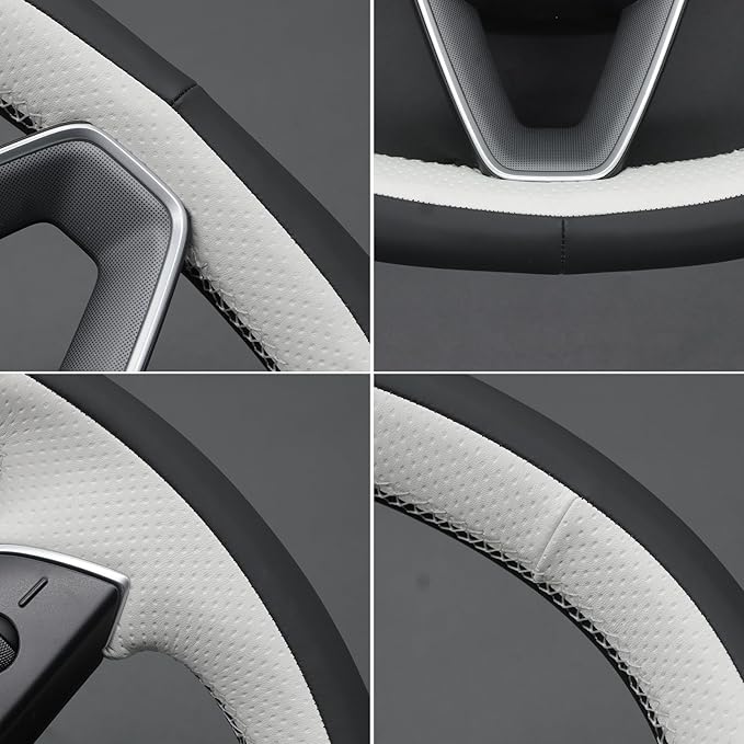 MEWANT DIY Stitching 3D Style Steering Wheel Cover Wrap for Tesla Model 3 Highland 2023-2025/Model Y 2025 Highland for Tesla Model 3/Model Y Accessories(3D Style)