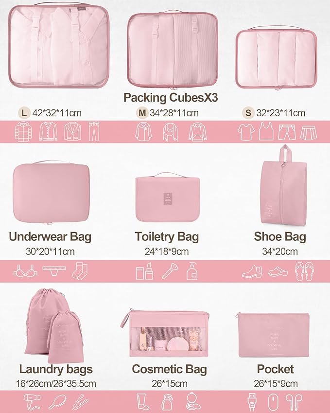 Packing Cubes 10 PCS, Mesh Breathable Luggage Organizers Bags, Packing Organizers, Durable Travel Essentials Bags Set, Travel